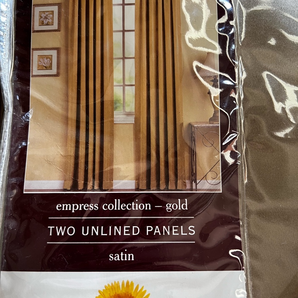 Springmaid Gold Satin Curtains - two panels, 4 valances NWT